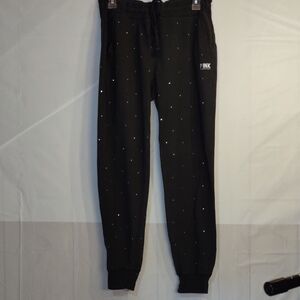 PINK Victoria's Secret Women's Black Starry Rhinestone Sweatpants
